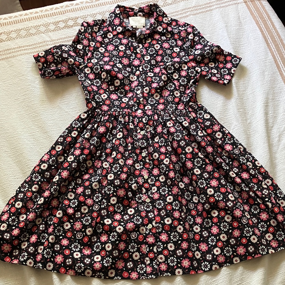 kate spade Black Floral Shirt Dress with Pink & White Blooms